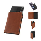 Brown / 3.9inch*2.6inch*0.6inch / All Aluminum Alloy Wallet+Genuine Leather Cover