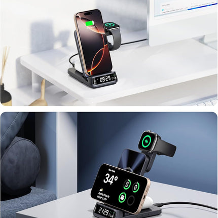 SwanScout Caricatore Wireless Universale – Modello 708A | Stazione di Ricarica 3 in 1 compatibile con tutti gli smartphone, inclusi iPhone, Samsung, Xiaomi e altri | Base di Ricarica per Tutti gli Smartwatch e Auricolari Wireless (Senza Adattatore)