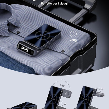 SwanScout Caricatore Wireless Universale – Modello 708A | Stazione di Ricarica 3 in 1 compatibile con tutti gli smartphone, inclusi iPhone, Samsung, Xiaomi e altri | Base di Ricarica per Tutti gli Smartwatch e Auricolari Wireless (Senza Adattatore)